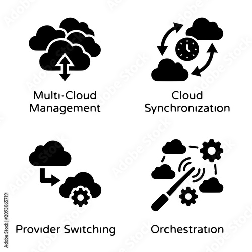 Bilde på lerret Cloud services management and orchestration icons with computing, management