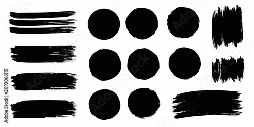 Фотография Black Brush Strokes And Oval Shapes On White Background
