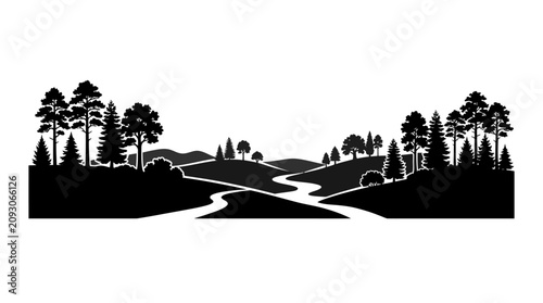 Bild auf Leinwand CAD tree lines Tree Black tree silhouette Black silhouette landscape, nature sce