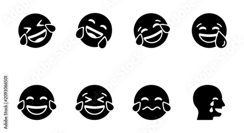 Billede på lærred Laughing Emoji Icons, Joyful Faces, Tears of Laughter, Human Emotion Vector Set