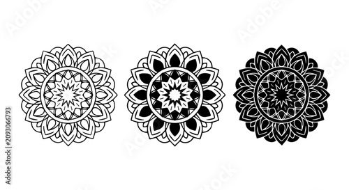 Принти на полотні Black and White Mandala Icons, Decorative Circular Ornaments, Spiritual Meditati