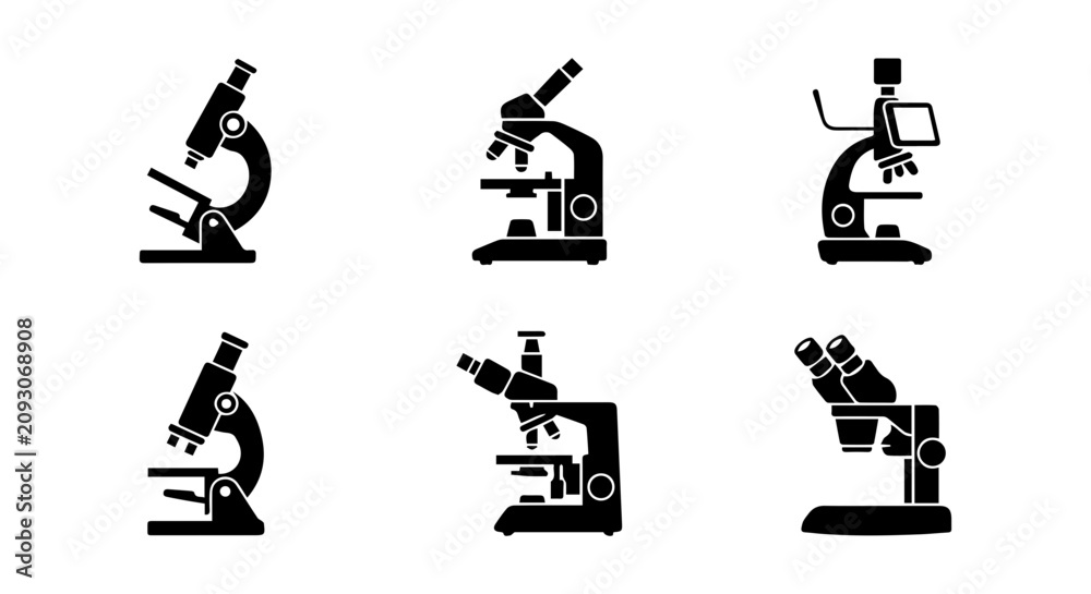 Fototapeta premium Microscope Icons Set, Scientific Equipment Vector Graphics, Laboratory Tools Collection
