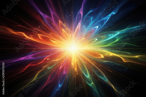Radiant Rainbow Light Burst Over Dark Background With Vibrant Starburst and Cosmic Energy