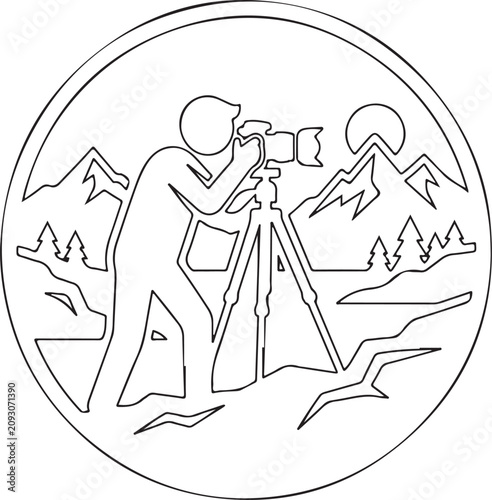 Photographer, outdoor photography, landscape view, circular icon