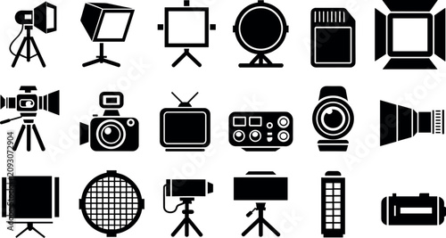 Konstfotografi Professional photography and videography equipment icon set featuring cameras li