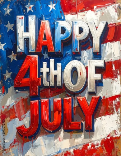 Happy 4th of July celebration design with American flag background.