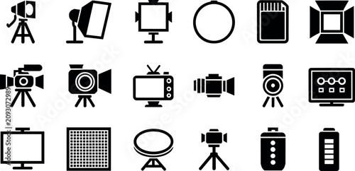 Konstfotografi Professional photography and videography equipment icon set featuring cameras li
