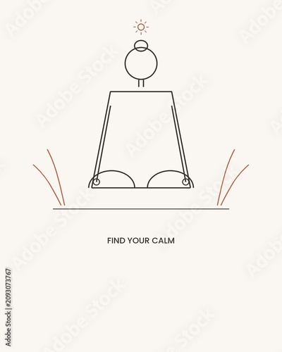 Minimal Line Art Meditation Illustration – Find Your Calm Wellness Concept
