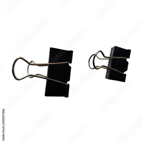 Two black binder clips attached with a silver clip isolated on transparent background