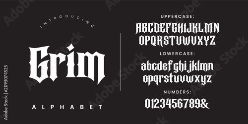 Schilderij op canvas Grim Dark Gothic Font Style Featuring Sharp Edgy Blackletter Alphabet