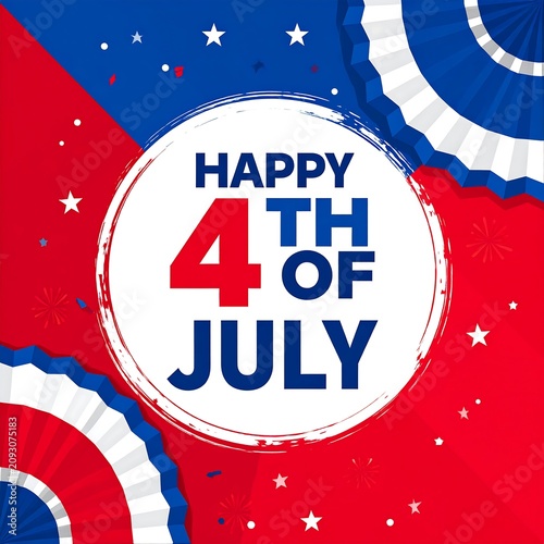 Happy 4th of July Celebration Design with Patriotic Bunting and Stars.