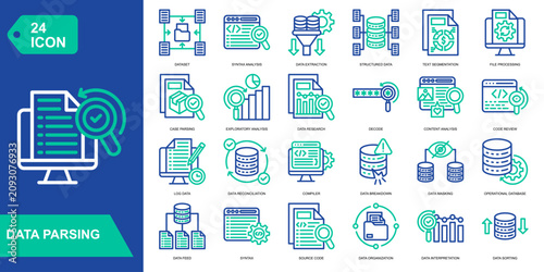 Cuadro en lienzo Data Parsing icon collection set