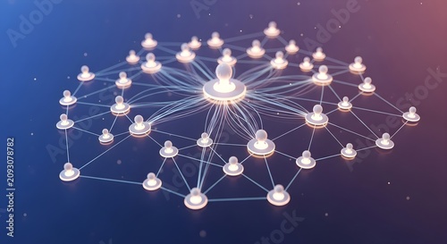 Abstract network of interconnected glowing people icons symbolizing global connection, community, and social media.