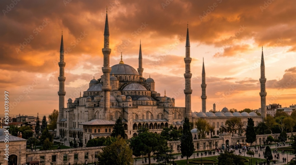 Naklejka premium Blue Mosque Sunset