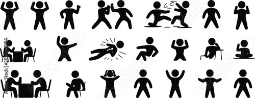 Tableau sur toile Aggressive Behavior Icon in black line, filled, outline, and solid styles depicting shouting, arguing, confrontation, anger, stress, and hostile communication
