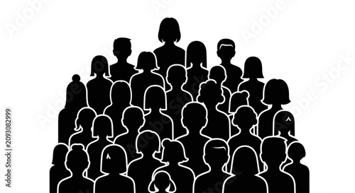 Black silhouette illustration of a diverse crowd of people.