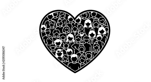 Heart Shape Composed of Diverse Group of People Icons.