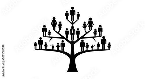 Photos Black silhouette family tree icon with people figures.