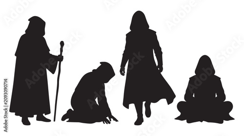 Quadro su tela Three figures in robes and a staff black silhouette