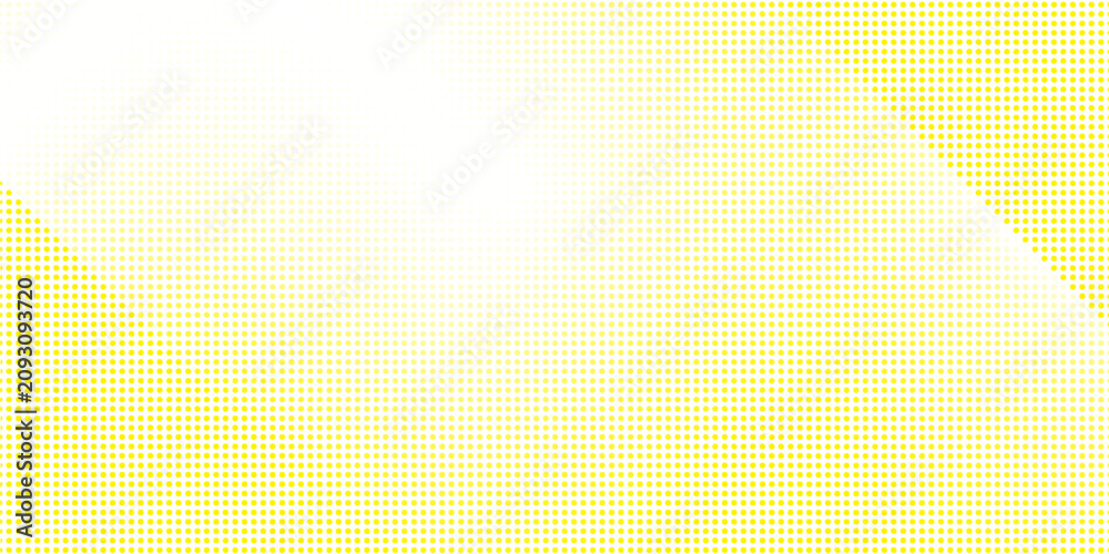 Fototapeta premium Yellow halftone grain texture. Faded dotted gradient pattern background. Grunge pixel cartoon nice overlay backdrop. Anime or manga golden wavy noise cover.
