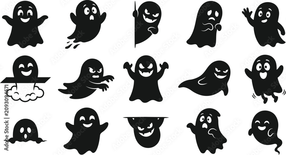 Obraz premium Halloween vector bundle diverse ghost silhouettes for spooky designs party decorations and digital art