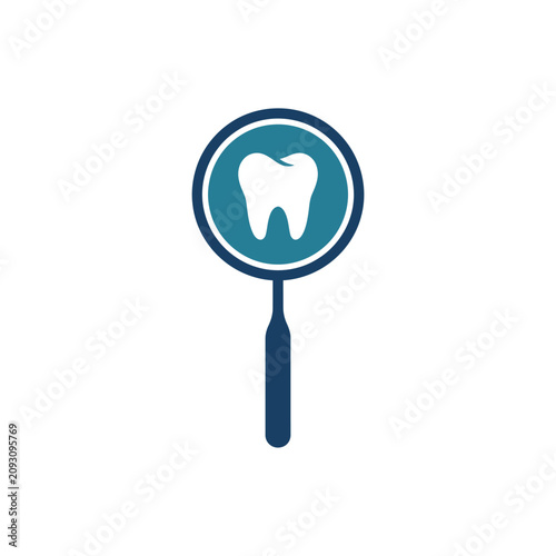 Dental Tooth Magnifying Glass Icon.