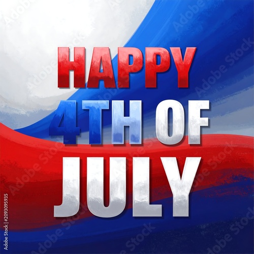 Happy 4th of July Celebration Text Design with Red and Blue Waves.