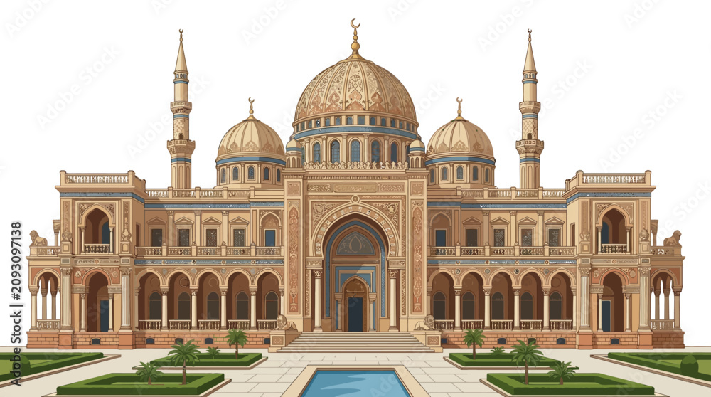 Fototapeta premium Large Mosque with Domes and Minarets.