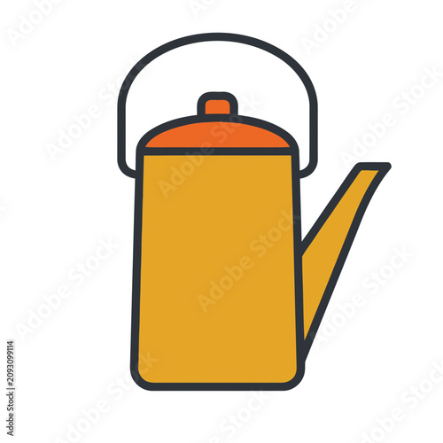 Yellow teapot with orange lid and black handle