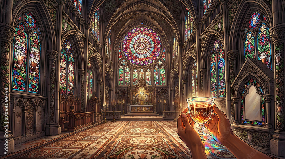 Obraz premium Interior of a historic cathedral with stained glass windows