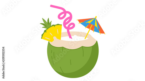 Valokuva Fresh coconut beverage with pineapple slice