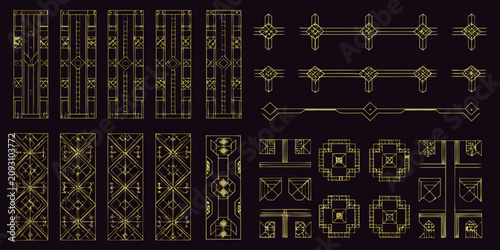 Fotografie art deco decorative elements vector set on black background geometric patterns o