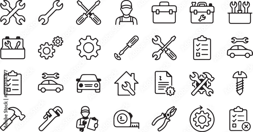 Obraz premium Minimalist Repair & Maintenance Line Icons.