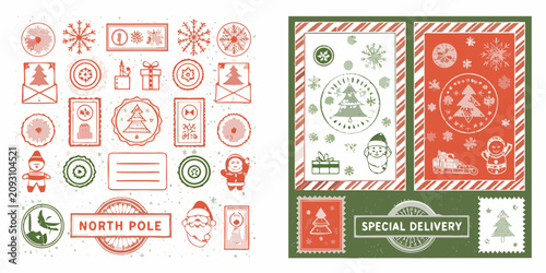 Obraz na płótnie vintage style christmas postage stamps and postcards with festive designs holida