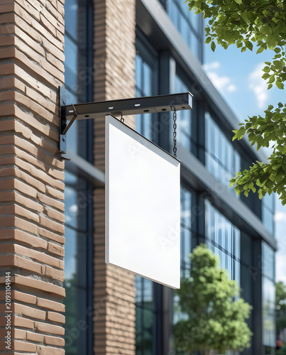  Exterior Perspective Blank Hanging Store Signboard Mockup on Modern