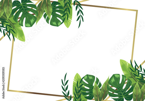 Tropical Green Floral Frame Background