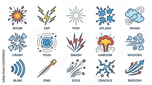 Εκτύπωση καμβά Collection of comic book style sound effect icons and symbols.