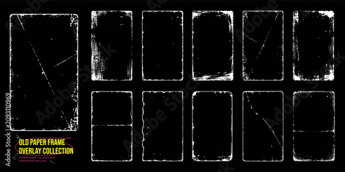 Konstfotografi Vintage distressed paper frame overlay collection with scratched grunge border a