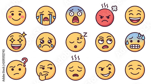 Foto Collection of diverse emoji faces expressing various emotions and feelings