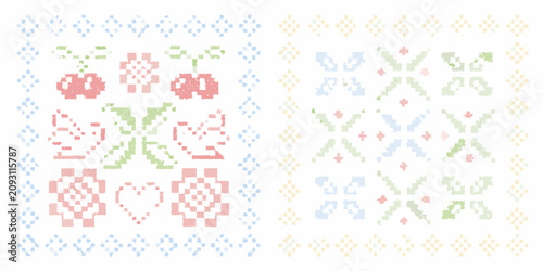 Tableau sur toile cross stitch floral pattern in pastel colors pixel art embroidery design flower