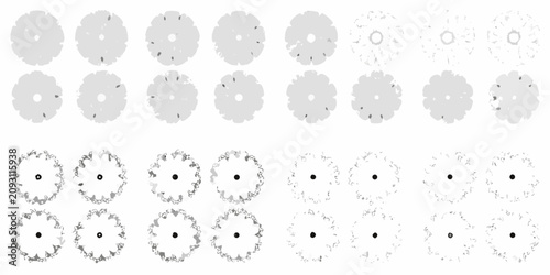 Quadro su tela collection of twelve top down tree plan views in grayscale vector view silhouett
