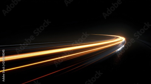 Car light trails on a dark road at night