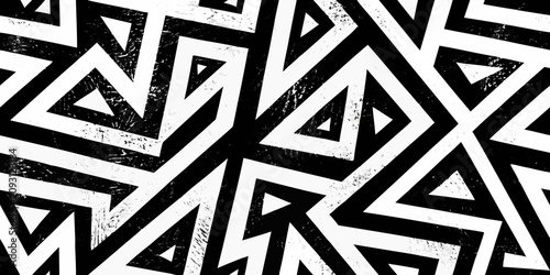 intricate black and white geometric maze pattern design abstract triangle shape line art graphic visual modern complex symmetry texture background