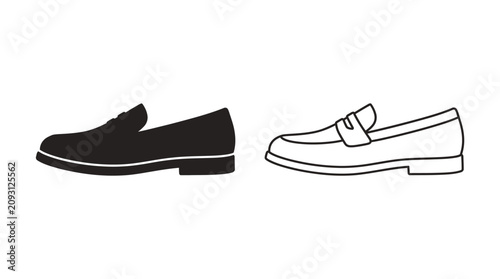 Foto Loafer Shoes In Silhouette And Line Art Styles On White Background