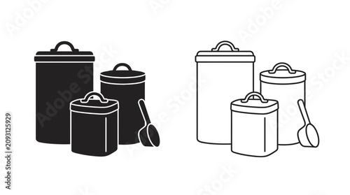 Fotografie Kitchen Canisters Silhouette Set On White Background