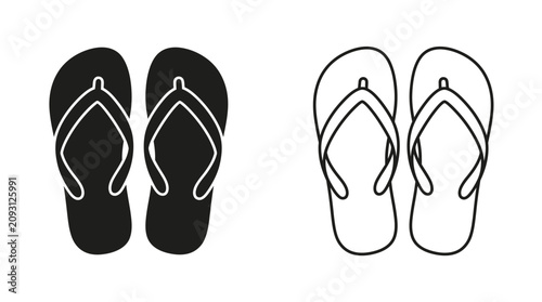 Foto Flip flops Silhouette On White Background Linear Vector Illustration