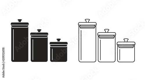 Fotografie Kitchen Jar Silhouettes In Black And White Set Of Three