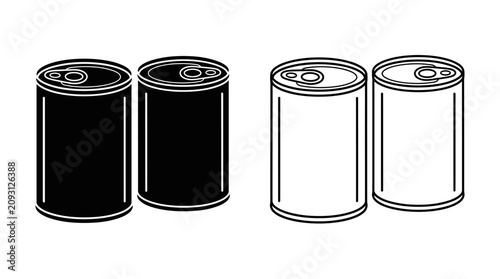 Canned Goods Silhouette Set Black And White Illustration