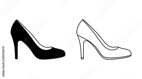 Bild auf Leinwand High heeled shoe silhouettes on a white background
