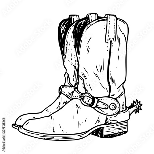detailed sketch illustration of traditional rancher boots for logo